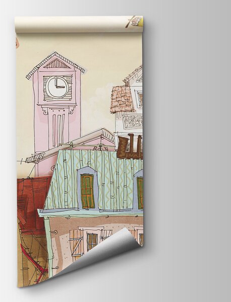 Fototapet Oraș de desene animate cu clădiri și mașini, Fototapet skyline, Fototapet populare, u62113v2 - Tapeko.ro