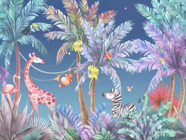 Fototapet Girafa și zebra în junglă, Fototapet pădure, Fototapet populare, u62123v3 - Tapeko.ro