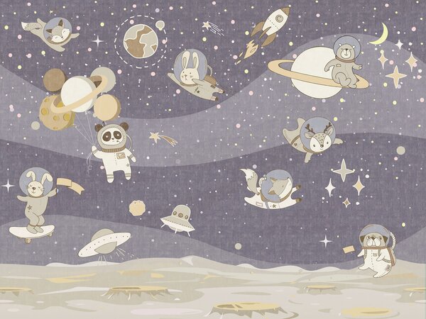 Fototapet Scenă spațială de desene animate cu planete și stele, Fototapet copii, Fototapet populare, u62416v1 - Tapeko.ro