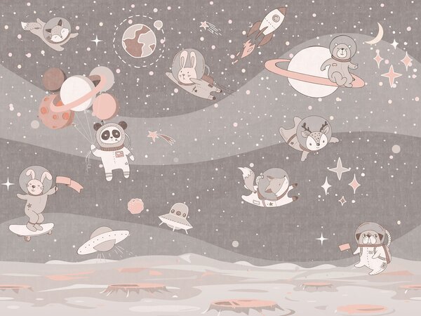 Fototapet Scenă spațială de desene animate cu planete și animale, Fototapet spațiu cosmic, Fototapet populare, u62416v3 - Tapeko.ro