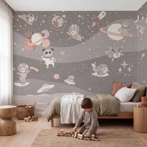 Fototapet Scenă spațială de desene animate cu planete și animale, Fototapet spațiu cosmic, Fototapet populare, u62416v3 - Tapeko.ro
