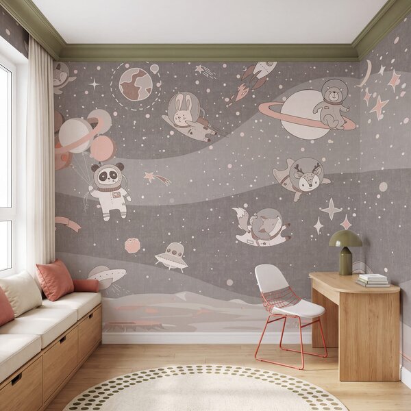 Fototapet Scenă spațială de desene animate cu planete și animale, Fototapet spațiu cosmic, Fototapet populare, u62416v3 - Tapeko.ro