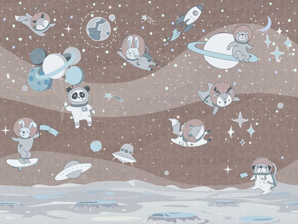 Fototapet Scenă spațială de desene animate cu planete și stele, Fototapet copii, Fototapet populare, u62416v2 - Tapeko.ro