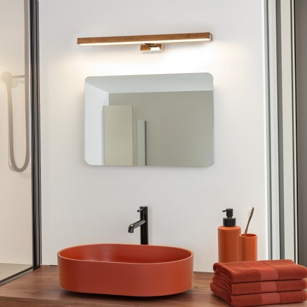 Aplică LED pentru oglindă de baie Brilagi WOODY MIRROR LED/12W/230V IP44 stejar/crom