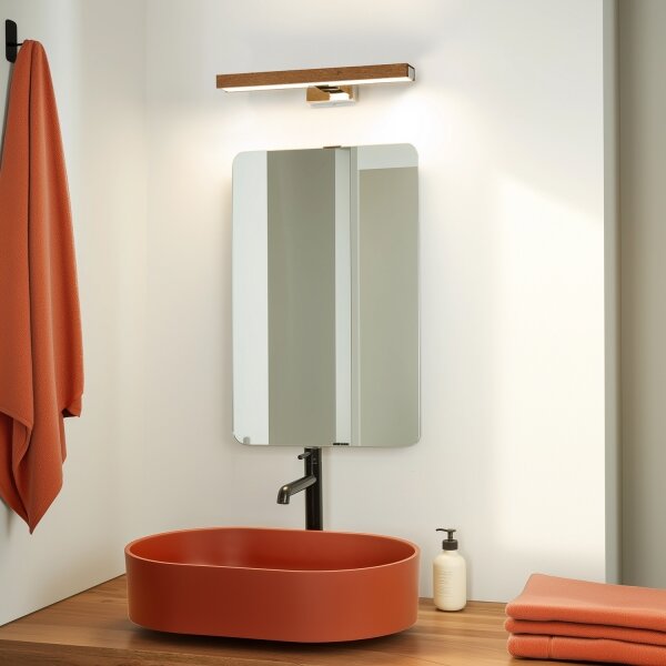 Aplică LED pentru oglindă de baie Brilagi WOODY MIRROR LED/8W/230V IP44 stejar/crom