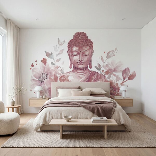 Fototapet Tablou reprezentând un Buddha înconjurat de flori, Fototapet flori, Fototapet populare, w04005v2 - Tapeko.ro