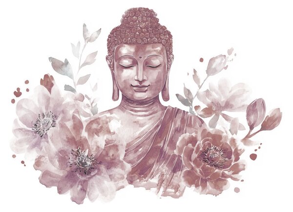 Fototapet Tablou reprezentând un Buddha înconjurat de flori, Fototapet flori, Fototapet populare, w04005v2 - Tapeko.ro