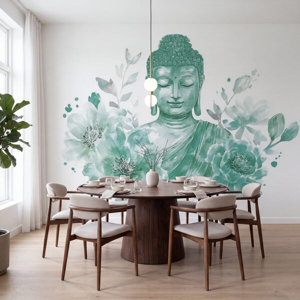 Fototapet Tablou reprezentând un Buddha înconjurat de flori, Fototapet flori, Fototapet populare, w04005v3 - Tapeko.ro