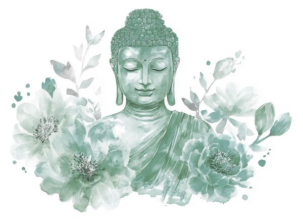 Fototapet Tablou reprezentând un Buddha înconjurat de flori, Fototapet flori, Fototapet populare, w04005v3 - Tapeko.ro