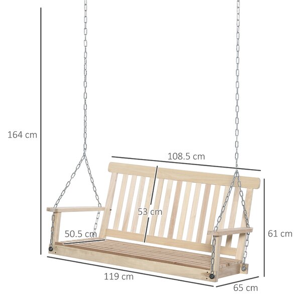 Outsunny Leagăn Suspendat din Lemn pentru 2 Persoane, Design Natural, Ideal pentru Grădină sau Terasă, 119x65x61 cm | Aosom Romania