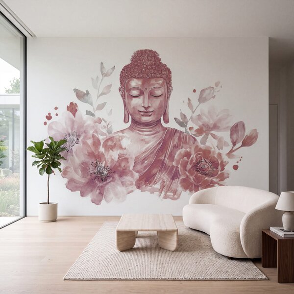 Fototapet Tablou reprezentând un Buddha înconjurat de flori, Fototapet flori, Fototapet populare, w04005v2 - Tapeko.ro