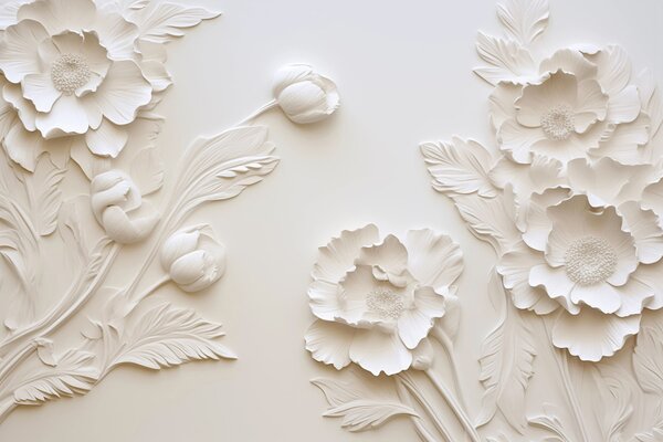 Fototapet Motiv floral capricios, în alb, Fototapet 3D, Fototapet populare, w04060 - Tapeko.ro