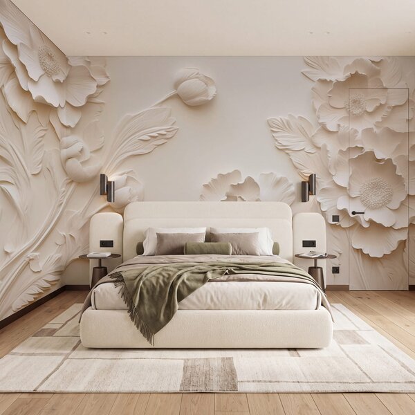 Fototapet Motiv floral capricios, în alb, Fototapet 3D, Fototapet populare, w04060 - Tapeko.ro