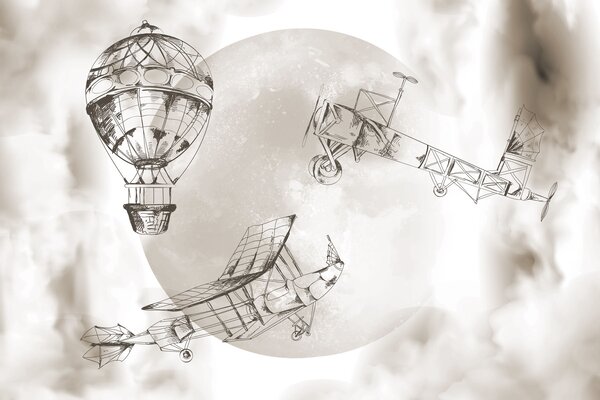 Fototapet Desen cu avioane și un balon, Fototapet designer, Fototapet populare, w04085v1 - Tapeko.ro