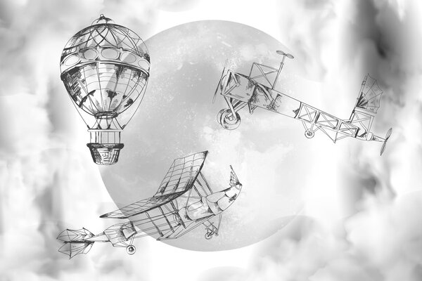 Fototapet Desen cu avioane și un balon, Fototapet designer, Fototapet populare, w04085 - Tapeko.ro