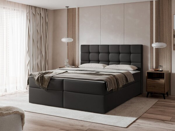 Pat matrimonial Boxspring 180 cm Cinara (piele ecologică soft 011 (Negru). 1054111