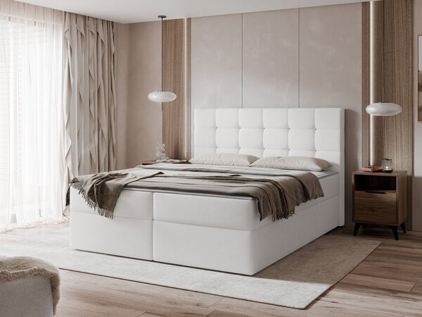 Pat matrimonial Boxspring 160 cm Cinara (piele ecologică soft 017 (Alb). 1054104