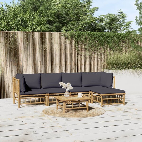Set mobilier de grădină cu perne gri închis, 6 piese, bambus
