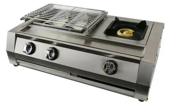 Gratar - KDM02+1, 2 arzatoare+1 zona de gatit ,gaz,dimensiune 700 X 400 X 220 mm, otel inoxidabil
