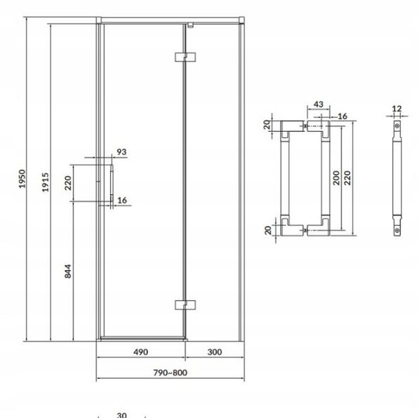 Cersanit Larga, usa batanta pentru deschidere 80x195cm, varianta dreapta, sticla transparenta 6mm, profil cromat, S932-115
