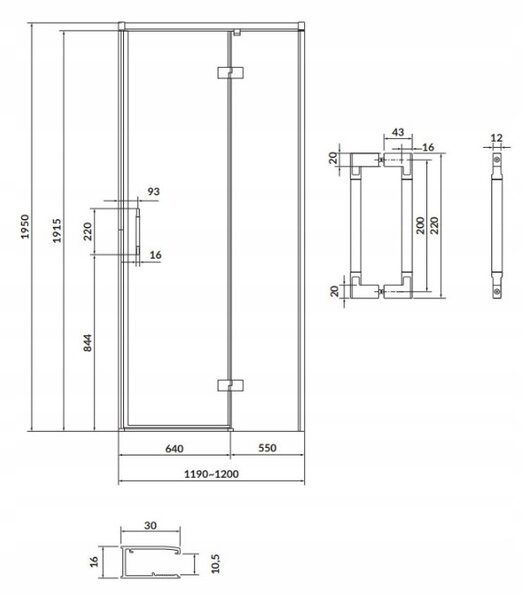 Cersanit Larga, usa batanta pentru deschidere 120x195cm, varianta dreapta, sticla transparenta 6mm, profil negru, S932-126