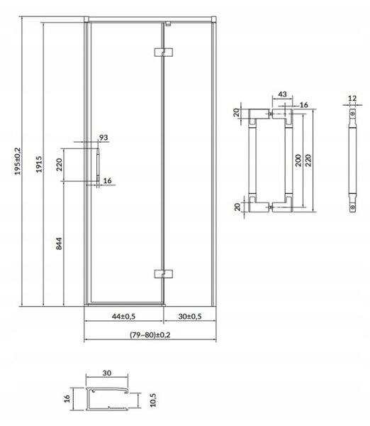 Cersanit Larga, usa batanta pentru deschidere 80x195cm, varianta dreapta, sticla transparenta 6mm, profil negru, S932-123