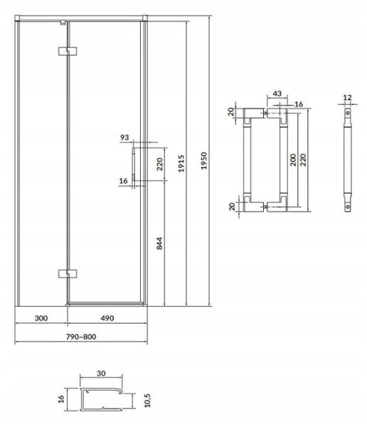 Cersanit Larga, usa batanta pentru deschidere 80x195cm, varianta stanga, sticla transparenta 6mm, profil cromat, S932-119