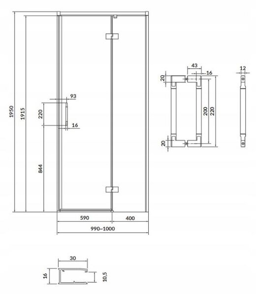 Cersanit Larga, usa batanta pentru deschidere 100x195cm, varianta dreapta, sticla transparenta 6mm, profil cromat, S932-117