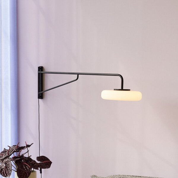 Hübsch Aplică de perete cu LED Sway, negru, adâncime 120 cm, metal, Negru, Camera de zi / sufragerie, Metal, Modern