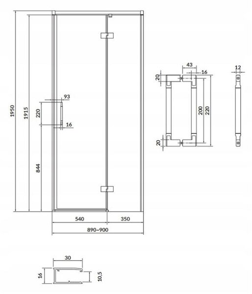 Cersanit Larga, usa batanta pentru deschidere 90x195cm, varianta dreapta, sticla transparenta 6mm, profil cromat, S932-116