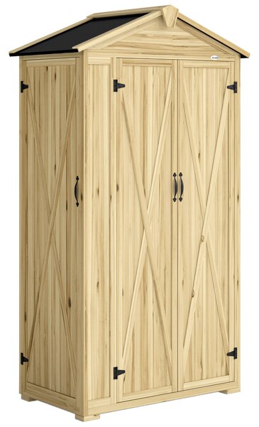 Outsunny Dulap de Grădină Căsuță pentru Unelte cu 3 Uși 93x53x168 cm Lemn Natural | Aosom Romania