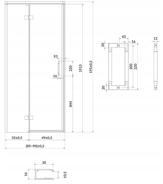 Cersanit Larga, usa batanta pentru deschidere 90x195cm, varianta stanga, sticla transparenta 6mm, profil cromat, S932-120