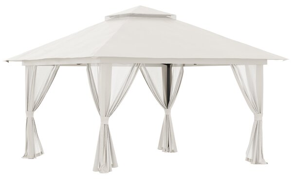Outsunny Pavilion Pliabil Pop-Up 4x4 m cu Înălțime Reglabilă pe 3 Niveluri, Pavilion Exterior cu Plasă de Țânțari, Saci de Nisip, Geantă de Transport, UV50+, pentru Grădină Camping Petreceri, Crem | Aosom Romania