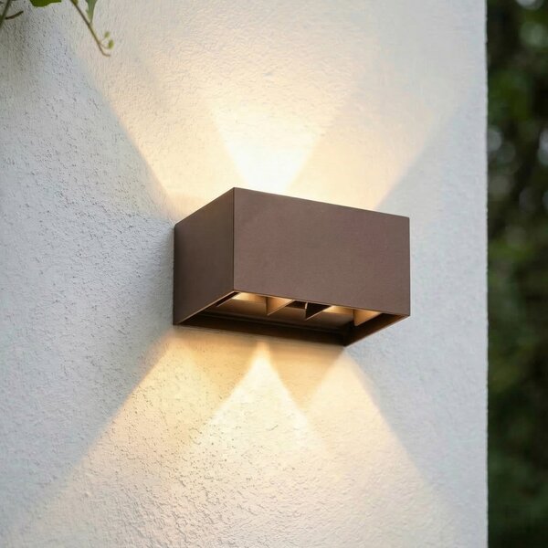 Lindby Lampa de exterior cu LED Nivar, unghiulară, finisaj ruginit, 20 cm, IP54, Maro / Rugină, Aluminiu, Modern