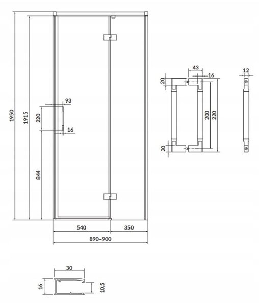 Cersanit Larga, usa batanta pentru deschidere 90x195cm, varianta dreapta, sticla transparenta 6mm, profil negru, S932-124