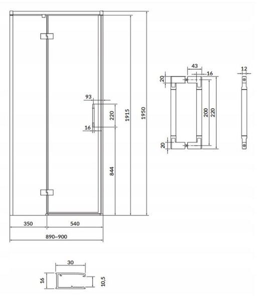 Cersanit Larga, usa cu balamale pentru deschidere 90x195cm, varianta stanga, sticla transparenta 6mm, profil negru, S932-128
