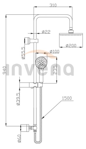 Invena Esla, coloana de dus cu robinet termostatic, crom, INV-AU-94-D01-C