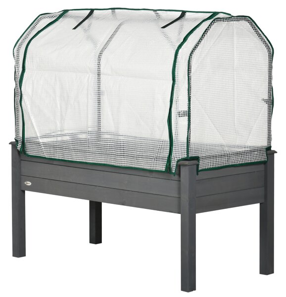 Outsunny Pat de Grădină Înălțat cu Acoperiș din PE, Jardinieră din Lemn pentru Exterior cu 4 Orificii de Drenaj, pentru Flori și Legume, pentru Grădină, Balcon, 121x55x117 cm, Gri Închis | Aosom Romania