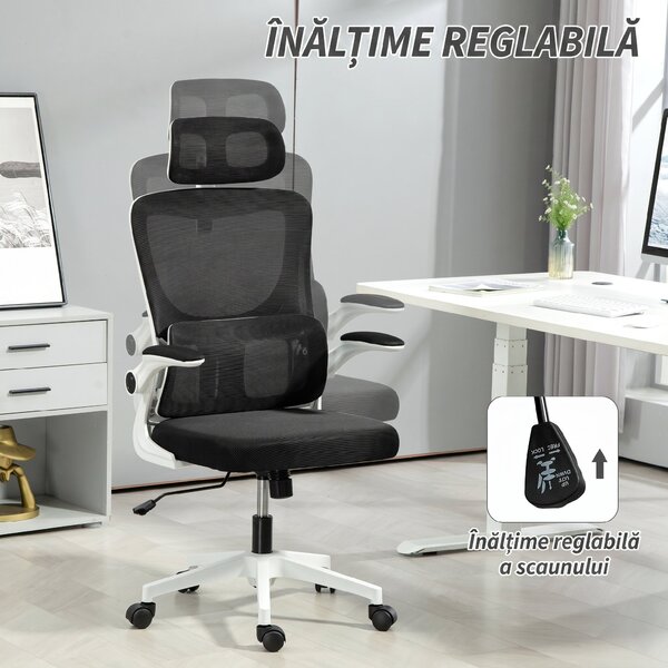 Vinsetto Scaun de Birou Ergonomic cu Tetieră Detașabilă Negru | Aosom Romania