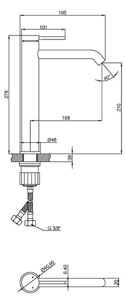 Invena Kalitea, baterie lavoar înaltă h-278, crom, INV-BU-72-W01-V
