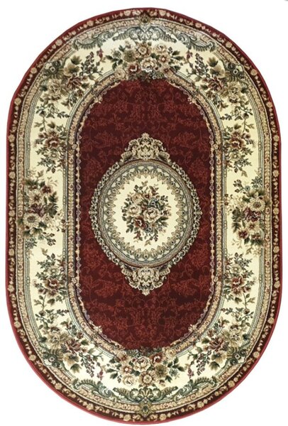 Covor Clasic Sufragerie, Model Lotos 571 210, Oval, Rosu Oval, 80x150