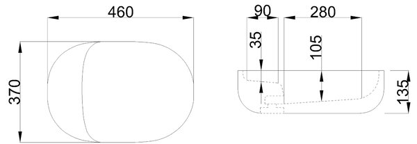Invena Elara, lavoar de blat 460x370x135 mm, alb lucios, INV-CE-03-P46-Y