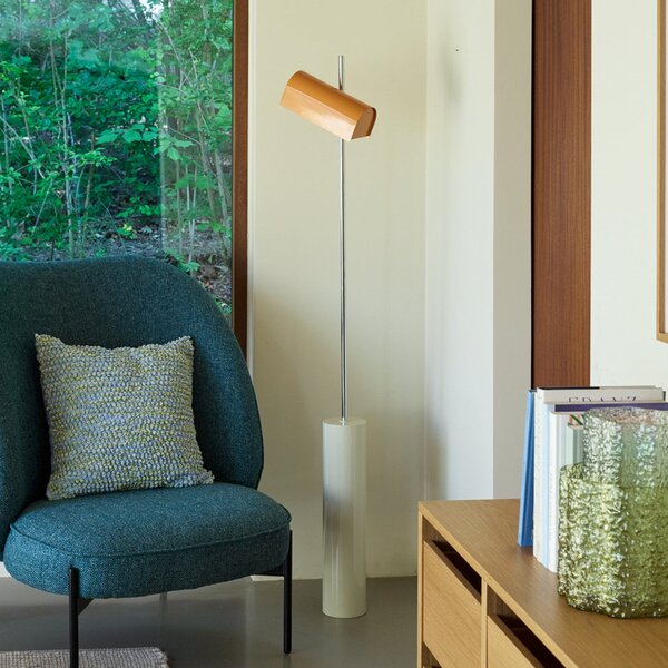 Hübsch Lampadar LED Reflector, portocalie, înălțime 160 cm, fier, reglabil, Portocaliu, Camera de zi / sufragerie, Metal, Scandinavă