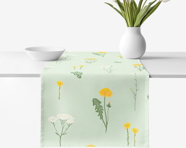 Goldea napron de masă 100% bumbac - pajiște pe verde mélange 35x120 cm