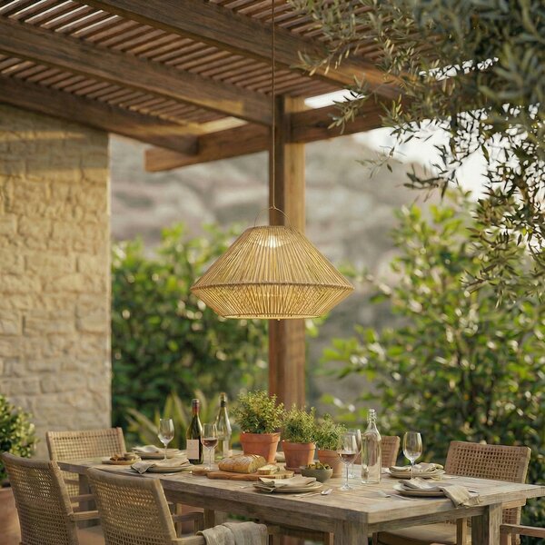 Lindby Lampa suspendată solară cu LED Austas, bej, Ø 50 cm, USB, IP54, reglabil, Bej, Plastic, Modern