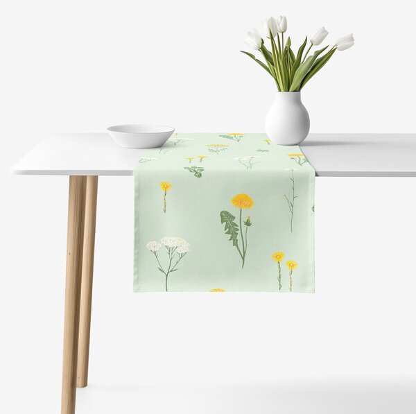Goldea napron de masă 100% bumbac - pajiște pe verde mélange 35x120 cm