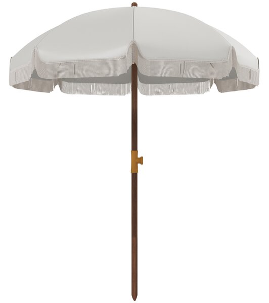 Outsunny Umbrelă de Plajă Portabilă cu Volane în Aer Liber cu Baldachin Ventilat, Geantă de Transport, Ø1.9x2.1 m, Alb-Crem