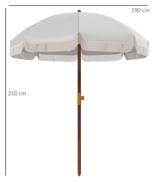 Outsunny Umbrelă de Plajă Portabilă cu Volane în Aer Liber cu Baldachin Ventilat, Geantă de Transport, Ø1.9x2.1 m, Alb-Crem
