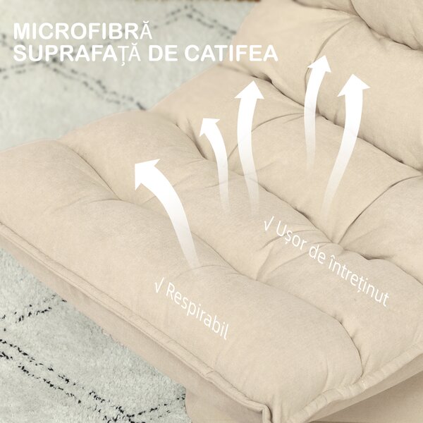 HOMCOM Fotoliu Relax Rotativ 360° cu Spătar Reglabil în 5 Poziții, Fotoliu de Podea cu Șezut Căptușit Gros în Material Textil cu Aspect de In, pentru Living, Lectură, 62x70x95 cm, Bej | Aosom Romania