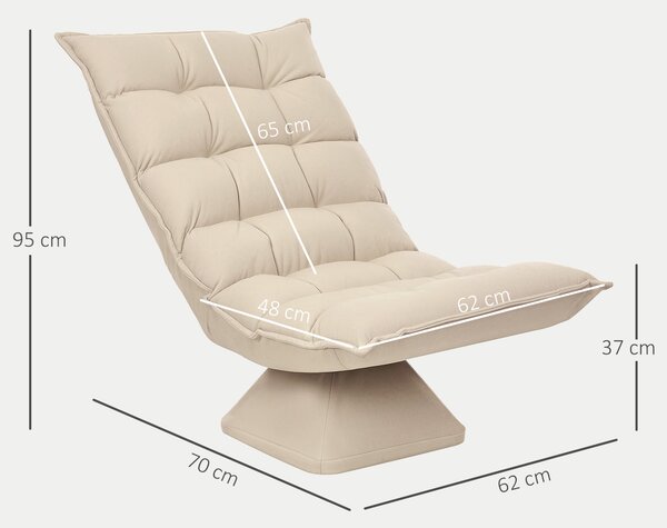 HOMCOM Fotoliu Relax Rotativ 360° cu Spătar Reglabil în 5 Poziții, Fotoliu de Podea cu Șezut Căptușit Gros în Material Textil cu Aspect de In, pentru Living, Lectură, 62x70x95 cm, Bej | Aosom Romania